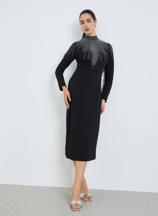 Styli Women Black Embellished Sheath Midi Dress - Image 1